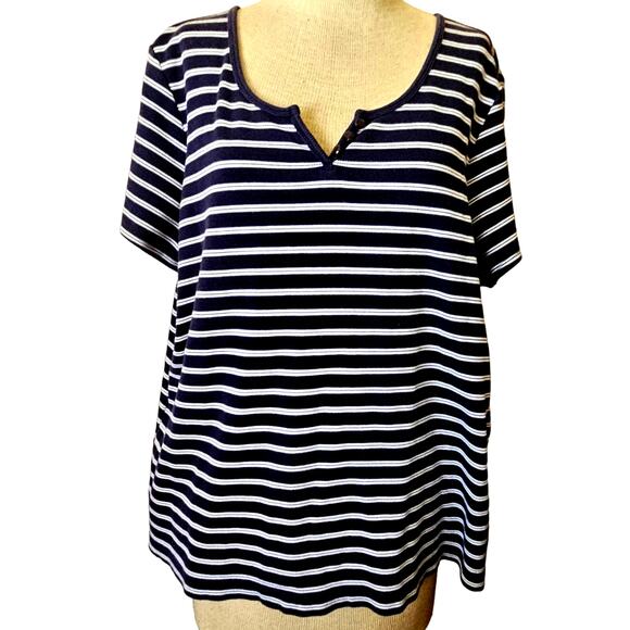 Navy Blue and White Striped Short Sleeve Top Size 18/20W - Picture 1 of 5